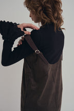 可可棕絨毛細肩帶洋裝