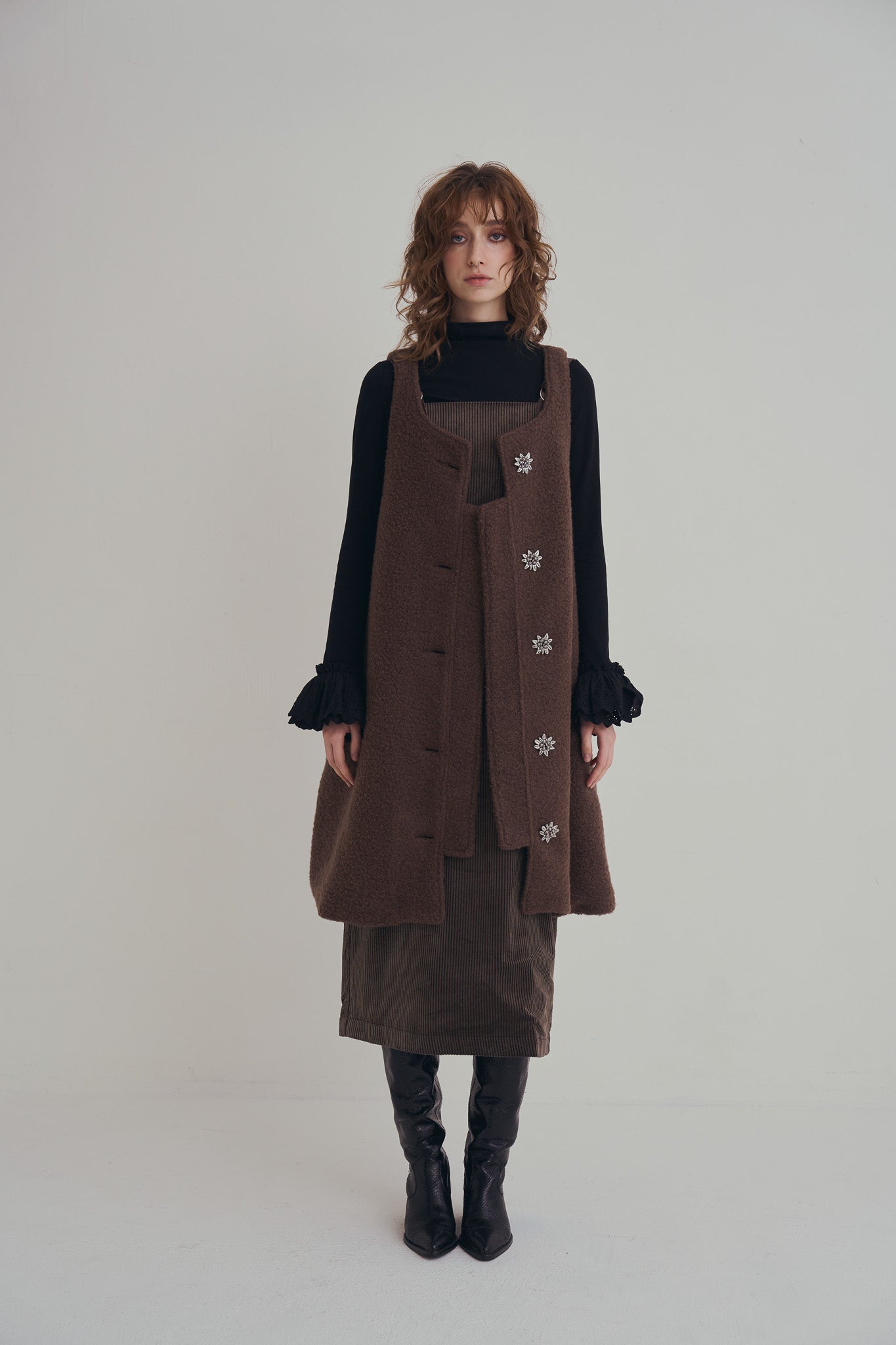 羊絨背心洋裝外套｜可可棕