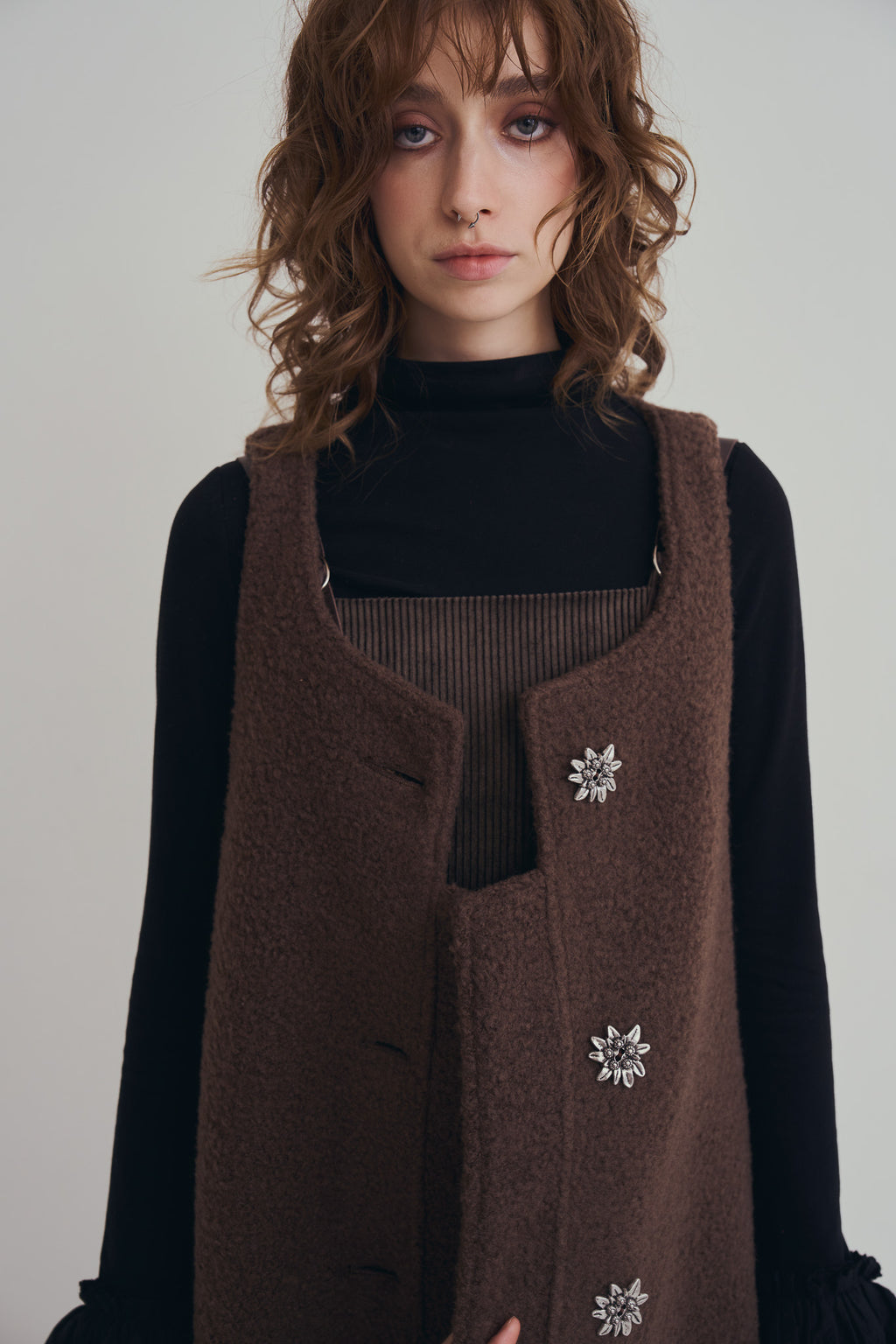 羊絨背心洋裝外套｜可可棕