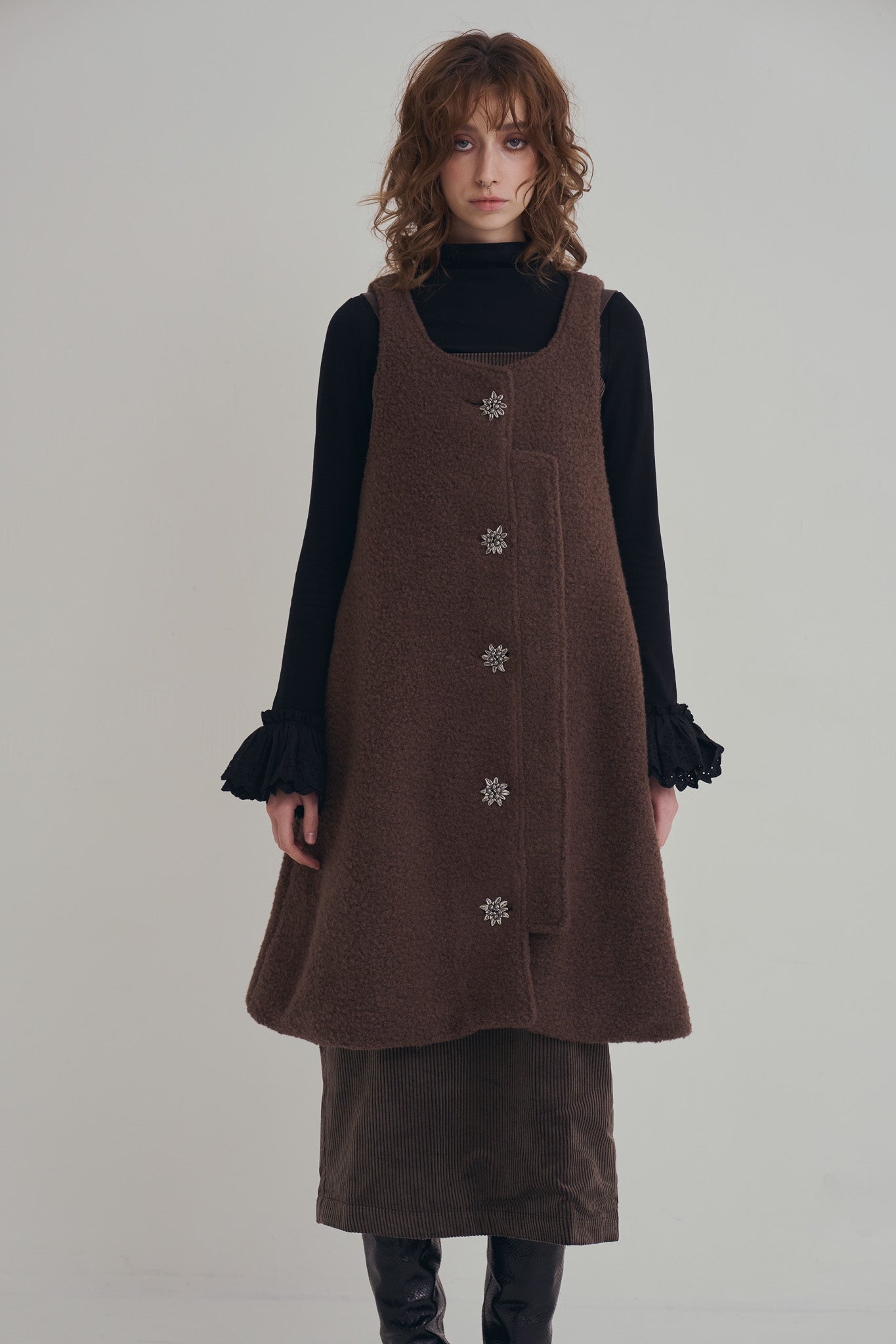 羊絨背心洋裝外套｜可可棕