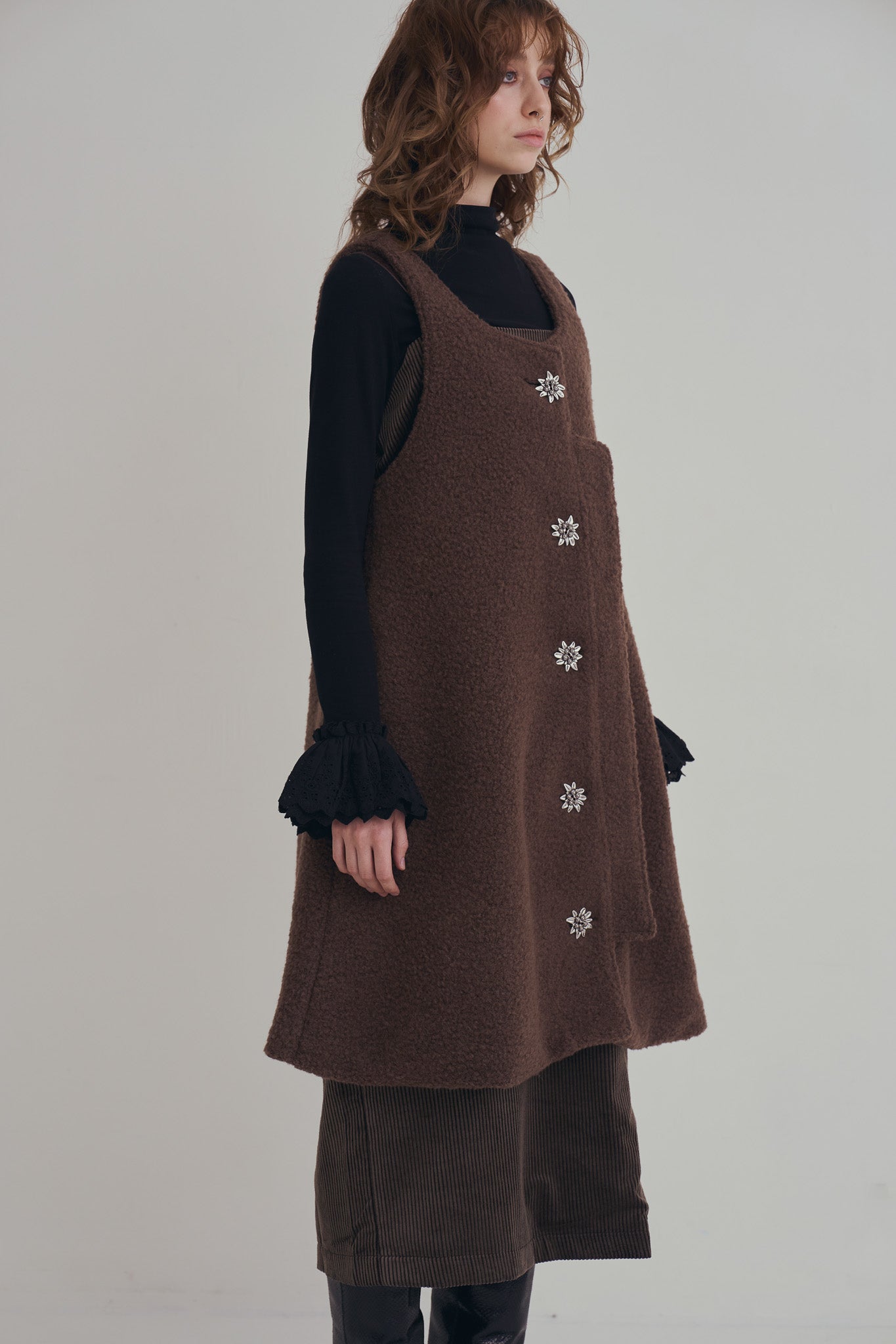 羊絨背心洋裝外套｜可可棕