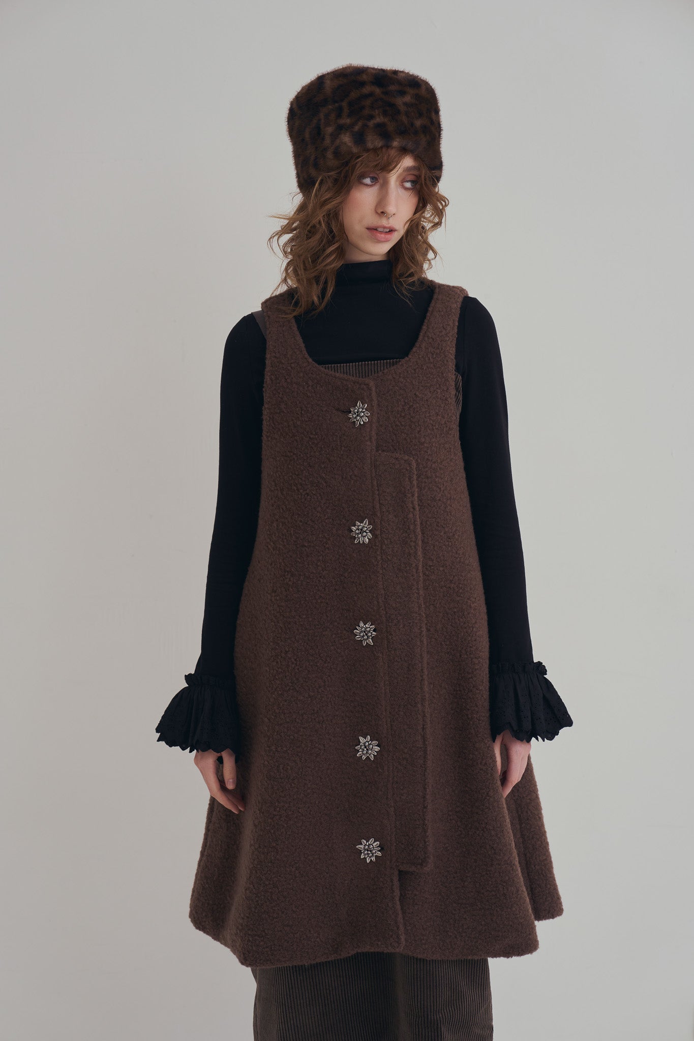 羊絨背心洋裝外套｜可可棕