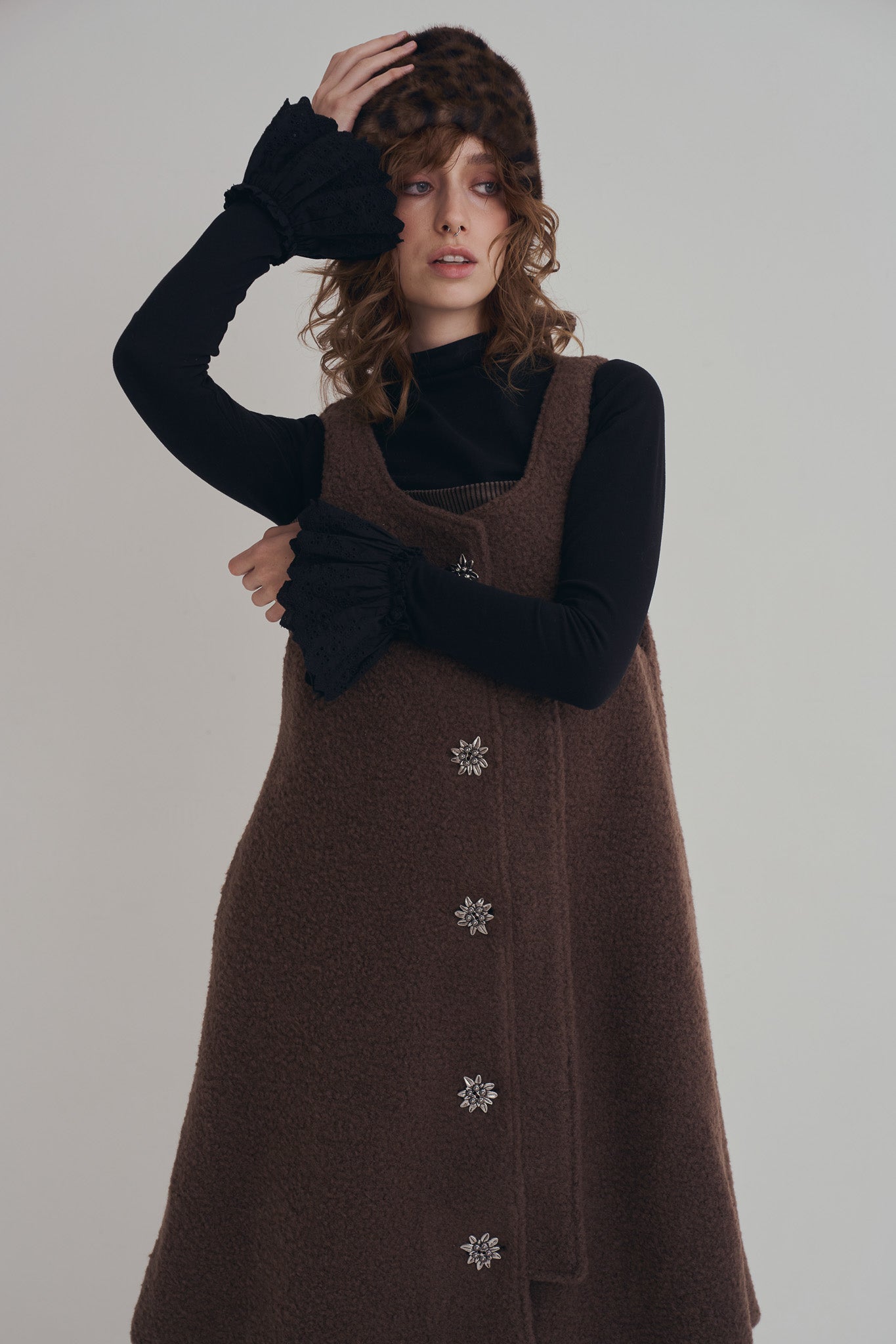 羊絨背心洋裝外套｜可可棕