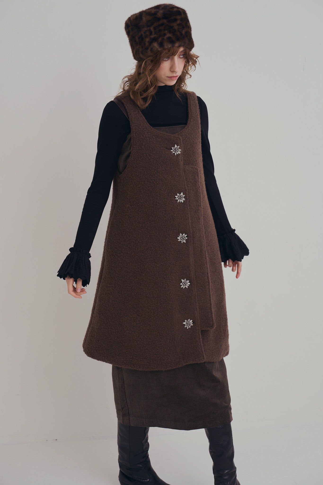 羊絨背心洋裝外套｜可可棕