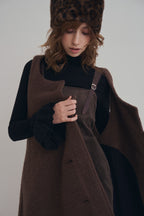 可可棕絨毛細肩帶洋裝