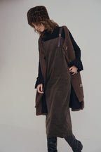 可可棕絨毛細肩帶洋裝