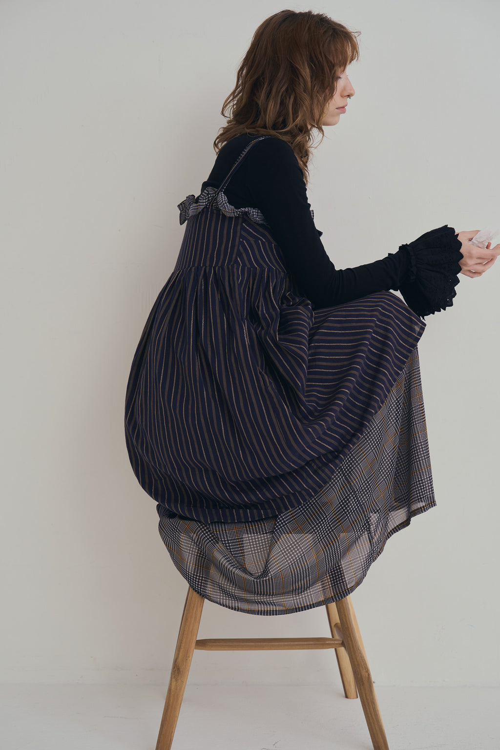 日本格紋紗紗口袋洋裝